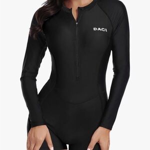 DACI Women's Black Long-Sleeve One-Piece Swim Suit with Front Zip